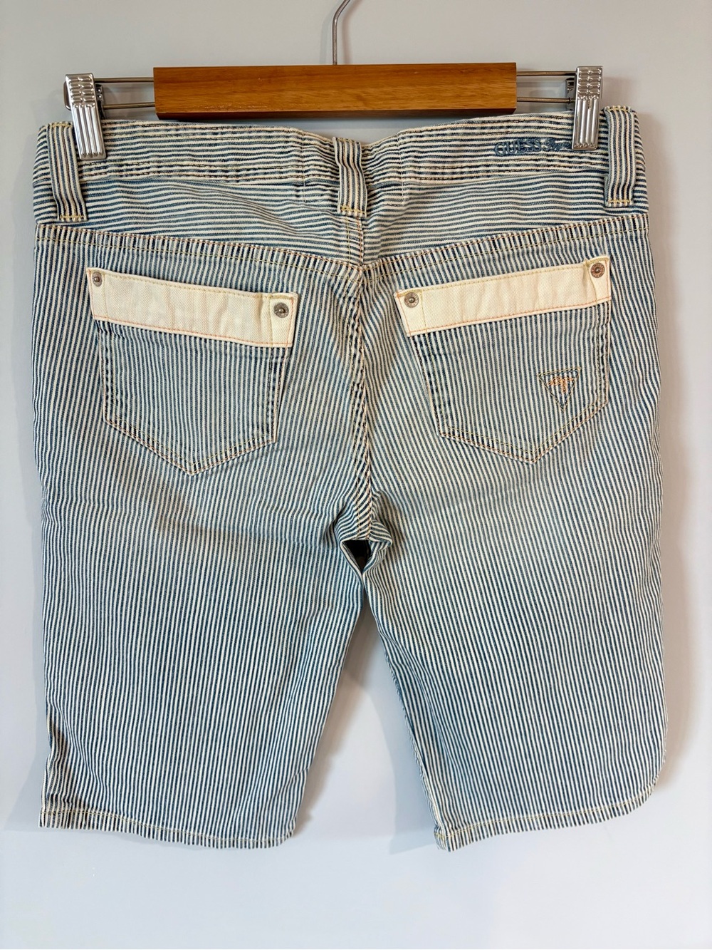 GUESS Vintage Blue and White Pinstripe Denim Shorts